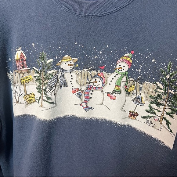 Vintage Christmas Sweatshirt Snowmen Winter size Large Jerzees 90’s Made in USA - Picture 2 of 5